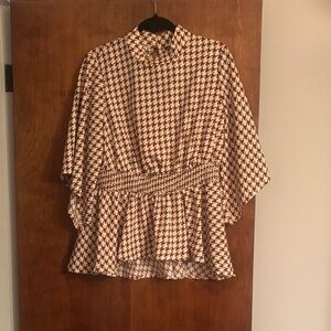 SHEIN Black and Cream Houndstooth Blouse